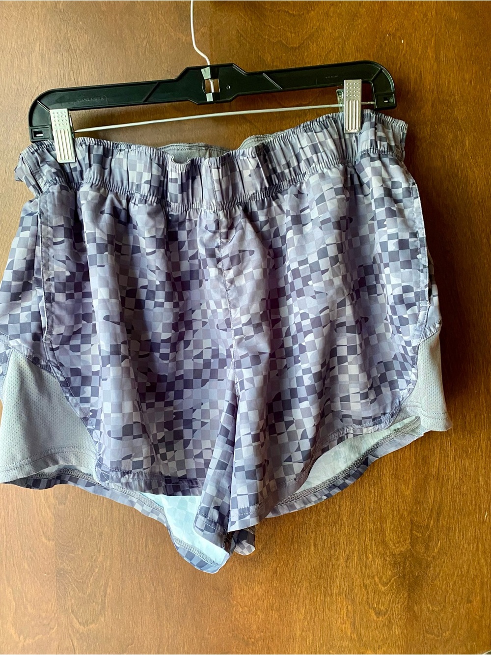 Athletic Works Gray Checkerboard High-Waist Running Shorts